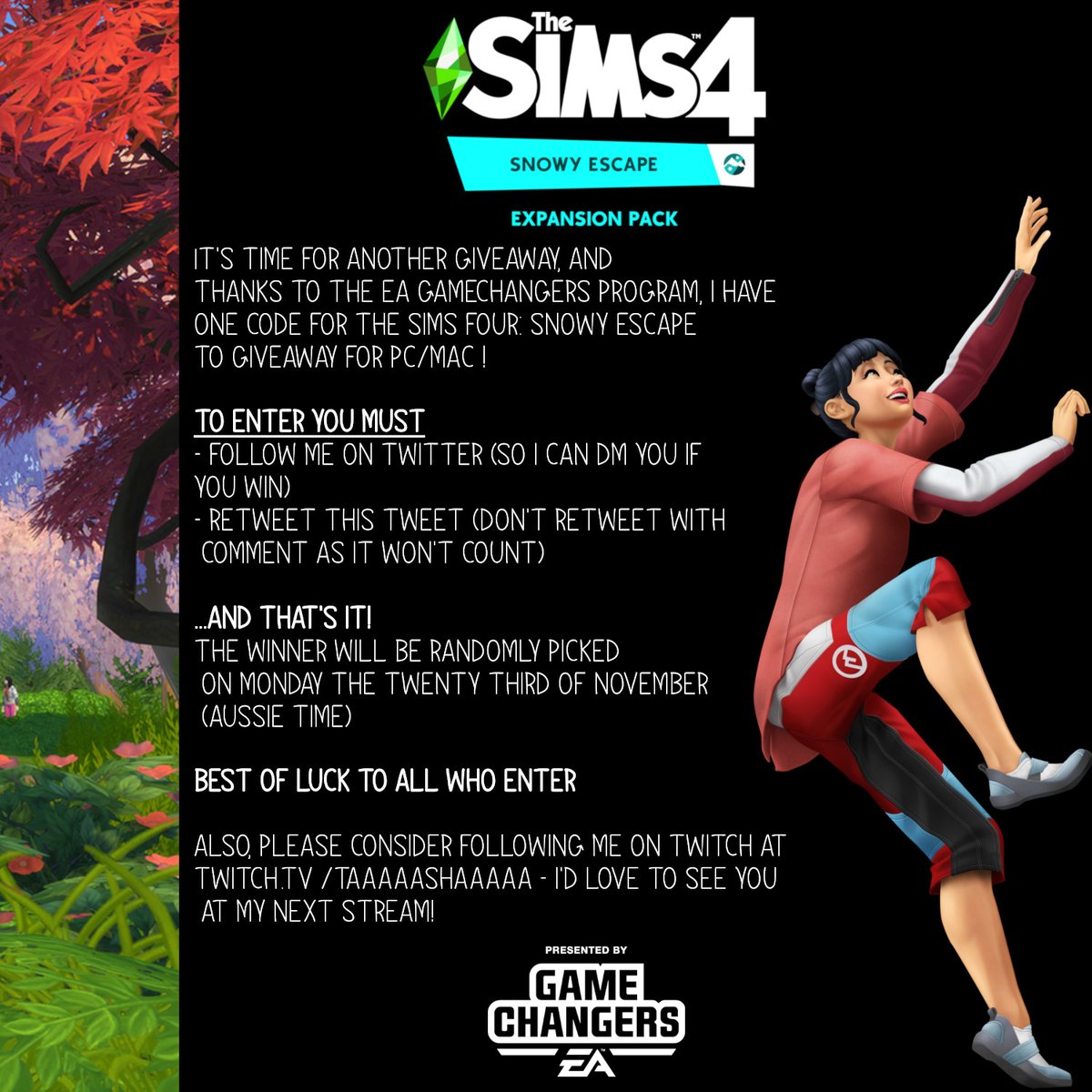 Taaaashaaaaa's tweet photo. Thanks to EA for providing the code, and good luck to all! 

#TheSims4 #TheSims4SnowyEscape #EAGameChangers #Giveaway https://t.co/184cus2wlu