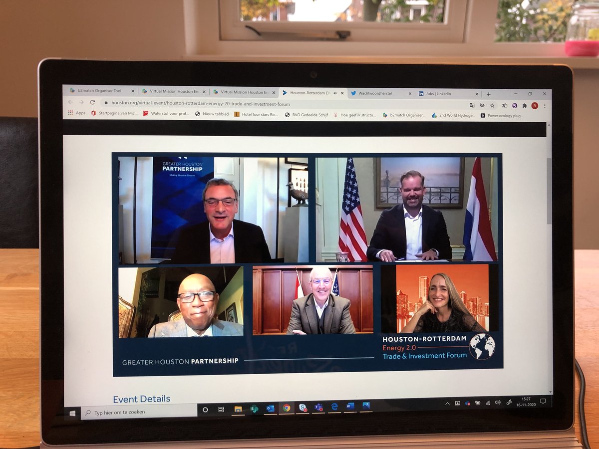 CleantechNL's tweet photo. Kick-off Virtual Mission Netherlands -Houston for Energy 2.0 @GHPartnership @RdamPartners @NBSOTexas
 with Mayor Turner and Mayor Aboutaleb #NLHouston https://t.co/tMji978PkX