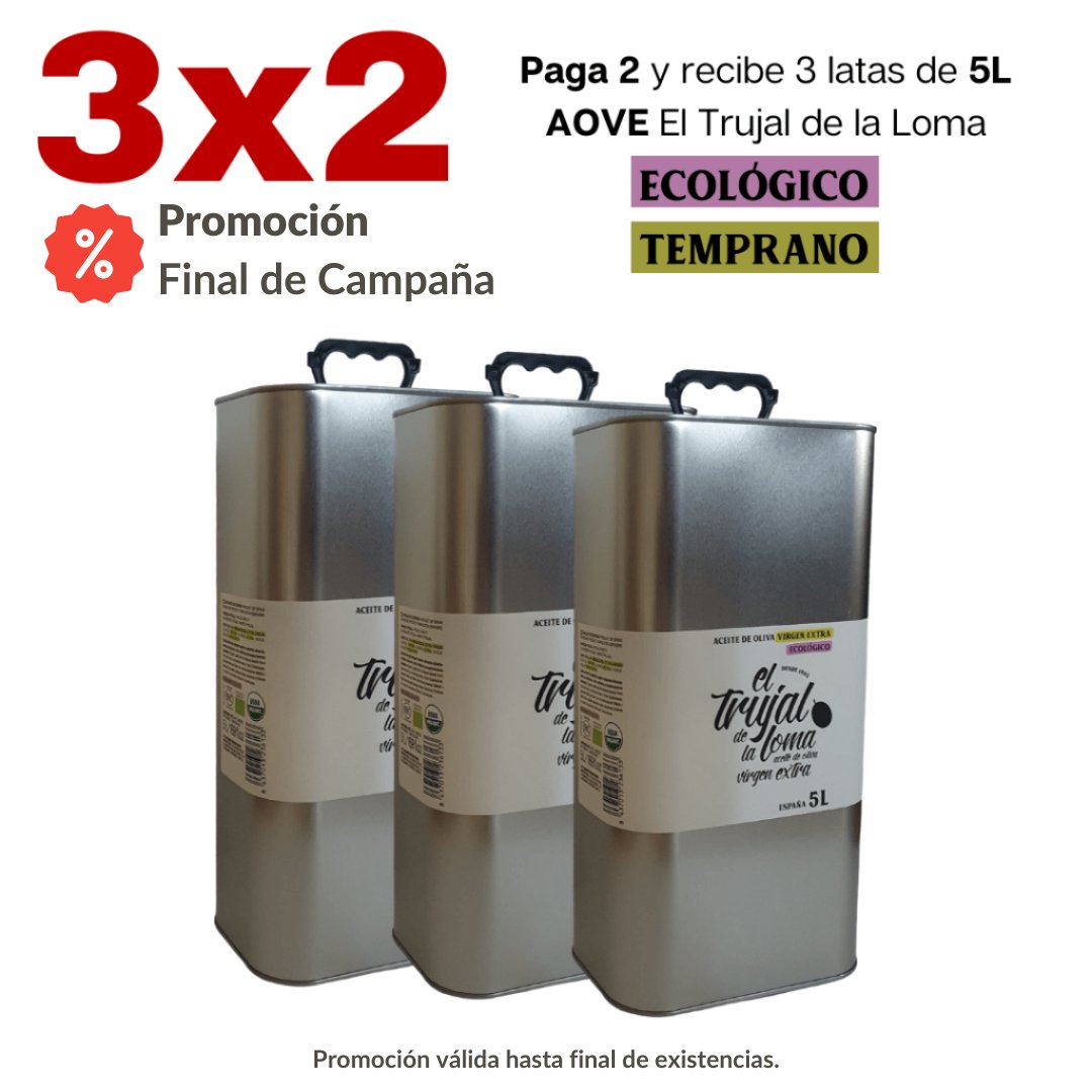 🙈 Promoción Final de Campaña
3×2 Paga 2 y recibe 3 latas de 5L AOVE El Trujal de la Loma Ecológico.
🛒cortijoespiritusanto.com/producto/3x2-p…
#AOVE
