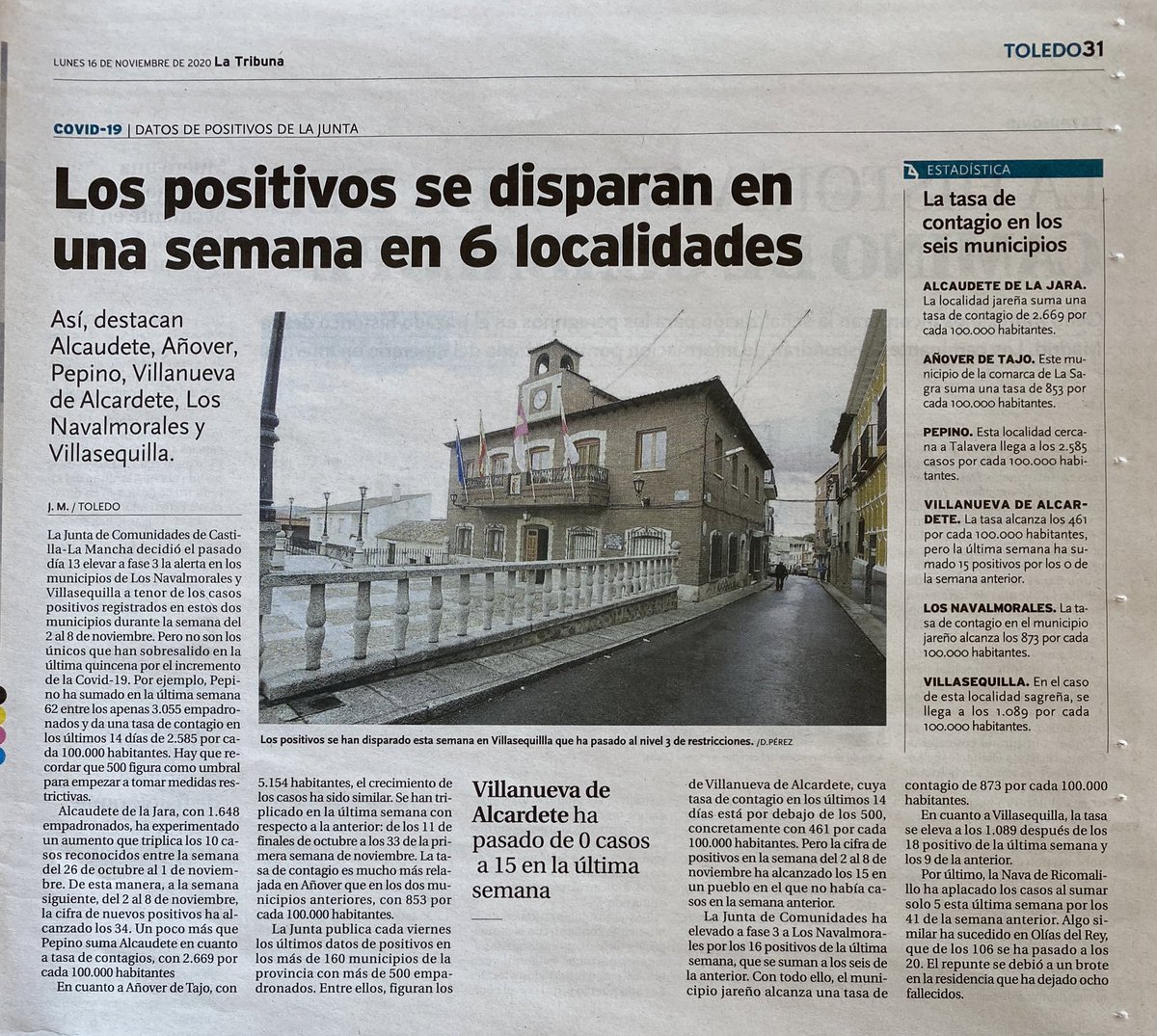 RodrigoMoreras's tweet photo. El alcalde de uno de estos pueblos, el mío, decía hace 15 días que por culpa de los contagios de otros municipios sufríamos restricciones de nivel 2. Hoy Sanidad prorroga esas medidas 10 días más. Ojalá ningún alcalde sea tan irresponsable como él y nos culpe ahora a nosotros. https://t.co/6af1GZ0Oal