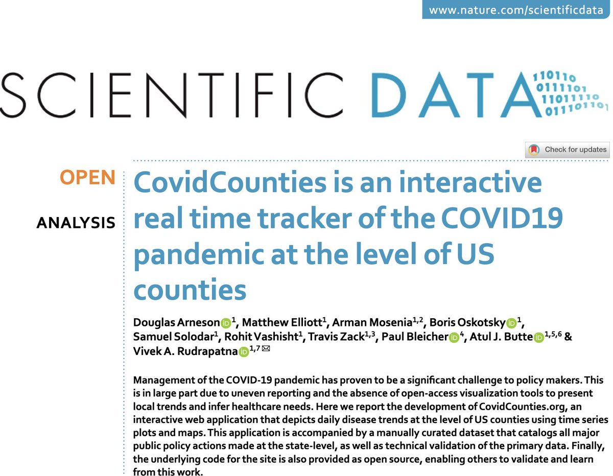 Our CovidCounties Manuscript is now live and freely available! rdcu.be/caQv3. Humbled to have been a part of such a talented team. Check us out, spread the word, and help us #FlattenTheCurve on our open-source team. covidcounties.org. Insight + Action = #COVIDzero