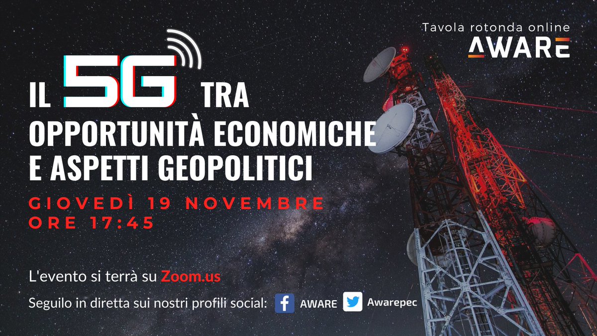 Aware_thinktank's tweet photo. #SaveTheDate
🗓️Il prossimo 19 Novembre, insieme ai nostri ospiti, rifletteremo sul tema del #5G indagando le concrete applicazioni di business e considerando le variabili #geopolitiche che ne condizionano la realizzazione.

Per partecipare, registrati qui:
https://t.co/XNaeOQ38pF https://t.co/UFuc7JG3Ho