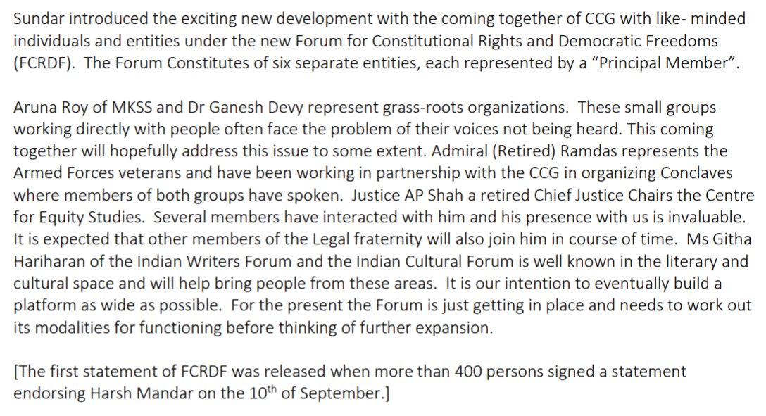 And then this- CCG is coming together with FCRDF. FCRDF signed letter supporting Harsh Mander. Harsh Mander is charged in Delhi Riots. CCG has formed a committee for 'independent investigations' in  #DelhiRiots  @UnSubtleDesi