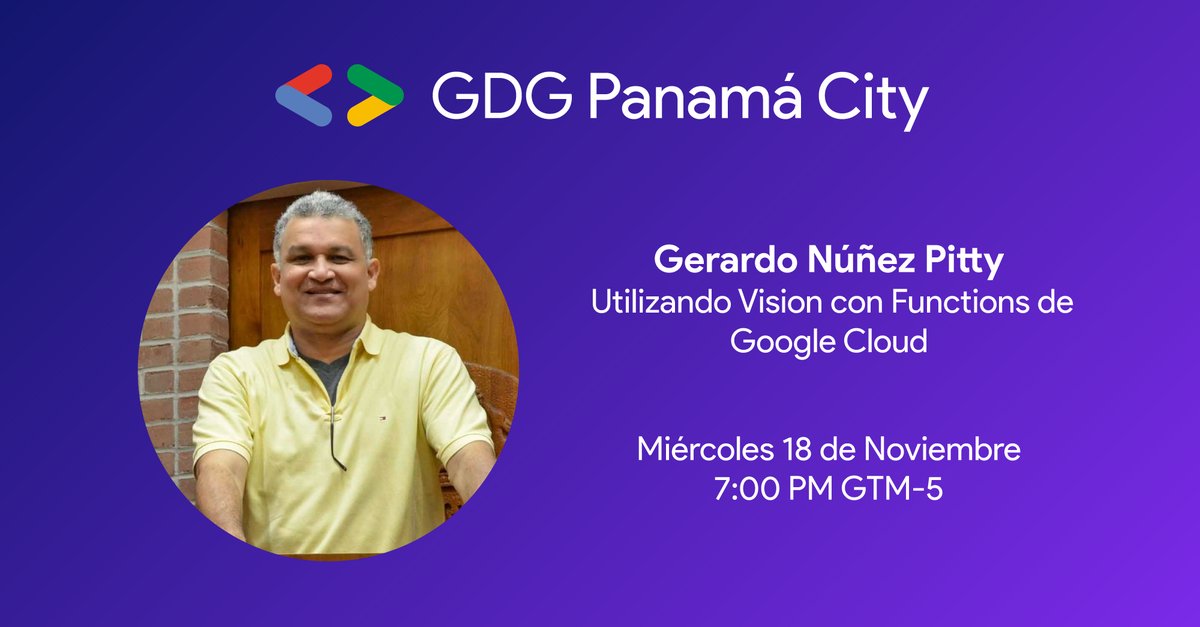 GDGPanama's tweet photo. #Meetup este miércoles 18, desde las 7:00 PM GTM-5, en esta reunión se conocerá acerca de los servicios Google Cloud Functions y Vision AI, se verá el funcionamiento de ambos en conjunto.
Inscríbete en: https://t.co/rpoJwjcxEZ
#GDGPanamacity #GoogleCloud #Googlevision https://t.co/gUusN8GhQ1