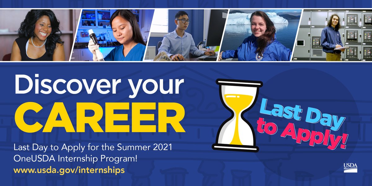 Don't miss out on a paid federal internship opportunity! Applications for our Summer 2021 OneUSDA Internship Program ends today ⌛ usda.gov/internships