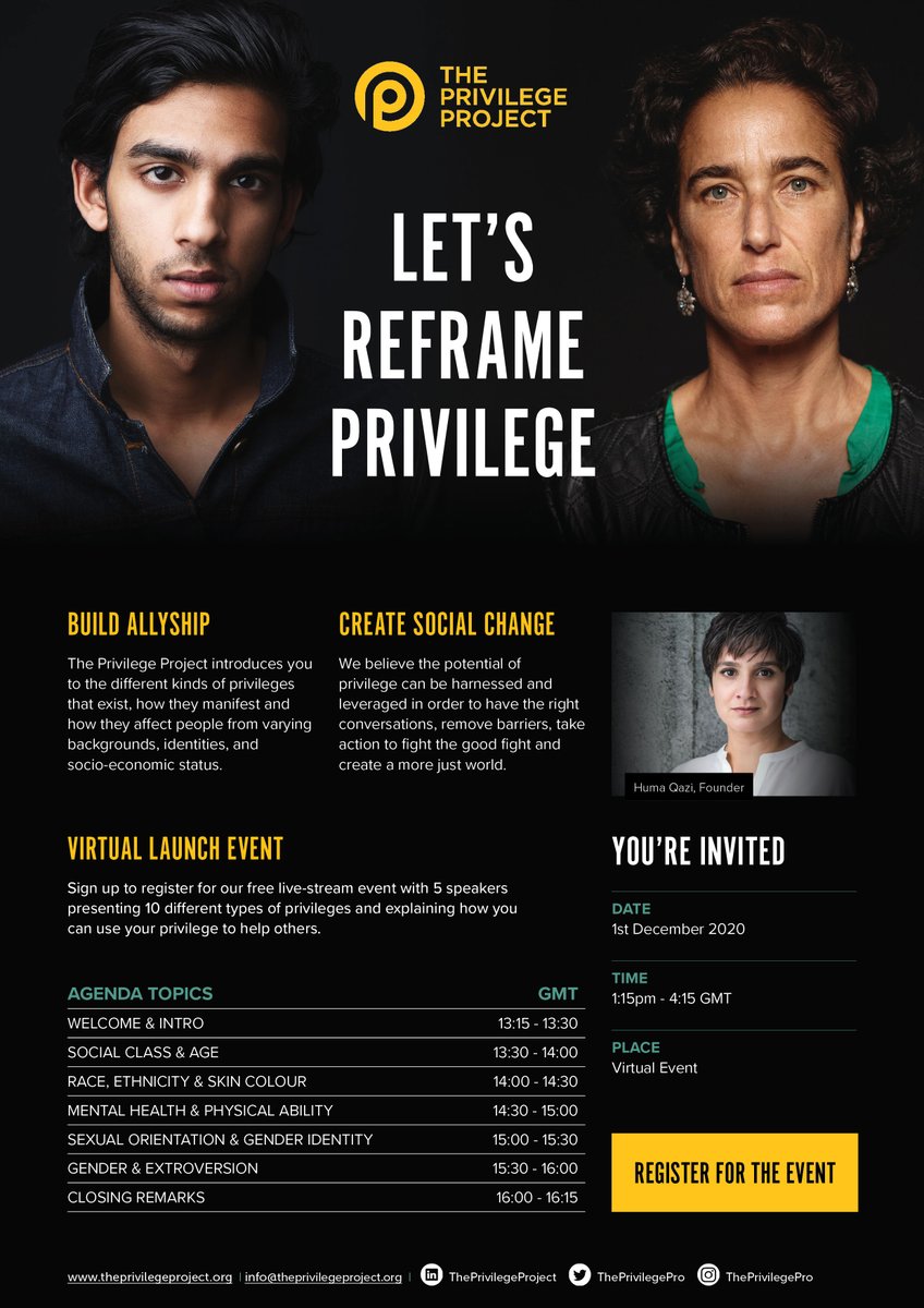 ThePrivilegePro's tweet photo. We have a vision to reframe #privilege and are excited to share #ThePrivilegeProject with the world. 

Join us for our free #virtual launch event on 1st December 2020 kicking off at 1:15pm GMT.

Register now: https://t.co/fMErvvOIoa

#allyship #diversity #inclusion #online https://t.co/mhp20nefsX