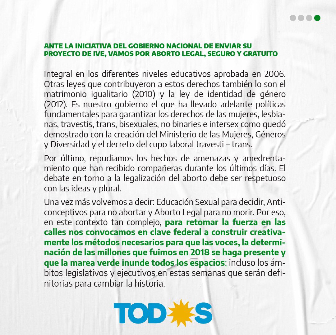 RaquiVivanco's tweet photo. Desde los frentes de mujeres y diversidades que conformamos el Frente de Todxs apoyamos la iniciativa del gobierno nacional de enviar su proyecto de IVE. 
🗓️ 17/11 Día de las Militancias
¡Todxs a Congreso!
#MartesVerde 💚
#EsUrgente #AbortoLegal2020
#AbortoLegalEsJusticiaSocial https://t.co/Xq4gCGl5vN
