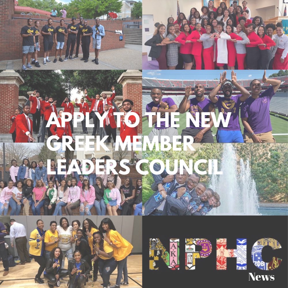 UGANPHC's tweet photo. Attention all NPHC Members!
If this is your first year within NPHC and interested in delegating amongst several other Greek councils here at UGA, please consider applying to the New Greek Member Leaders Council to represent NPHC! https://t.co/DFv2AULbD7