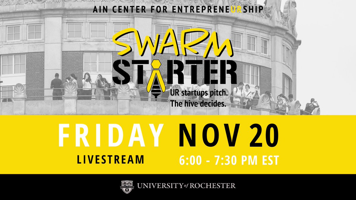 nextcorps's tweet photo. This Friday: Celebrate Global Entrepreneurship Week with the @UR_AinCenter and decide which UR student startup will win $20K in the Shark Tank-style competition, Swarm Starter! Register: https://t.co/0LqMcOzSdm #SwarmStarter #UREntrep https://t.co/no6POG0LfZ