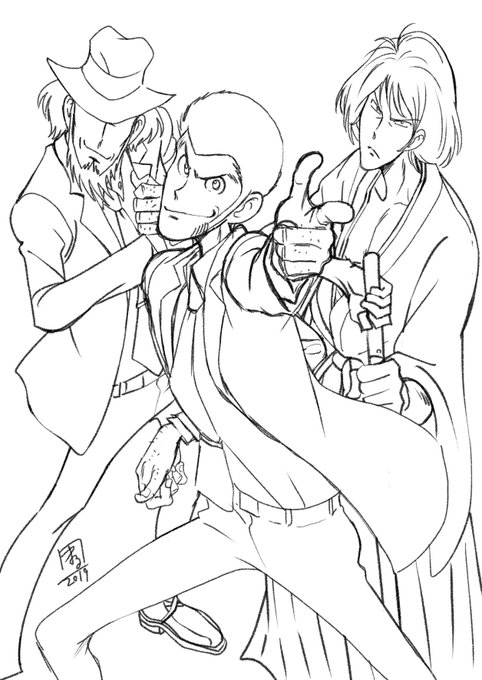 #皆さん線画と塗った後を見せてください
イラスト調に厚塗りしてみました
ルパン 次元 五エ門✨ 