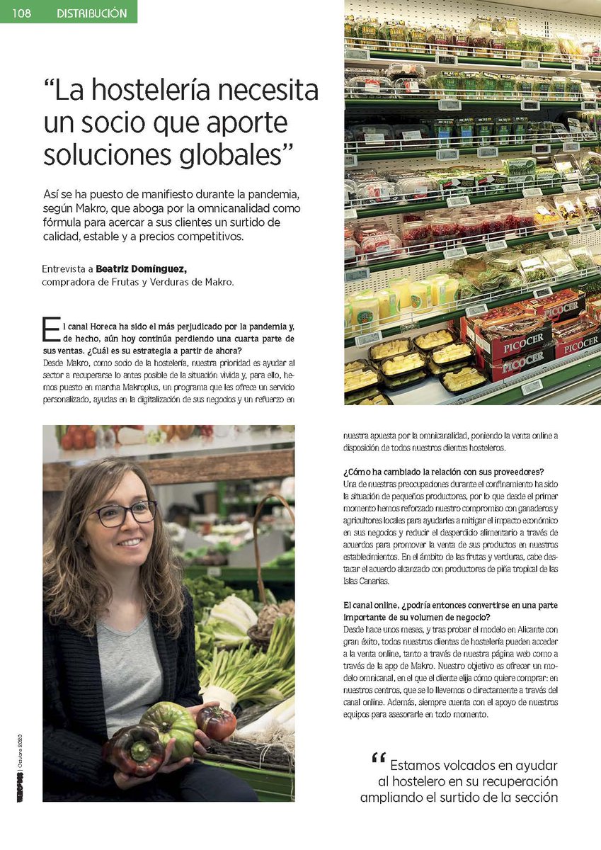 RevistaMercados's tweet photo. 👨🍳“Estamos volcados en ayudar al #hostelero en su recuperación ampliando el surtido de la sección” @makroESP
#frutas #hortalizas #hostelería #ed151 @CEHEhosteleria #horeca #Covid19
https://t.co/xpNW3lONmJ https://t.co/0pUsNf95yM