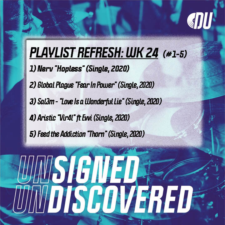 TheUUPlaylist's tweet photo. PLAYLIST REFRESH: WEEK 24
.
@WeAreNerv snags #1 followed close by @globalplaguemetal and @Sal3mmusic! 
.
Peep the playlist now: https://t.co/iceln7kf0L https://t.co/6ZjF9fU8xY