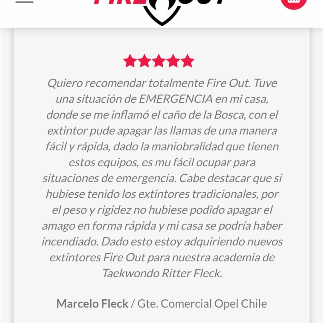 FireoutC's tweet photo. TESTIMONIO DE UN CLIENTE. Para nosotros lo más importante es prevenir una tragedia en tu empresa o familia. Necesitas información: https://t.co/GvNeyPA337 - ventas@fireout.cl. +56 9 4770 1177 https://t.co/2ly8BWhNzH
