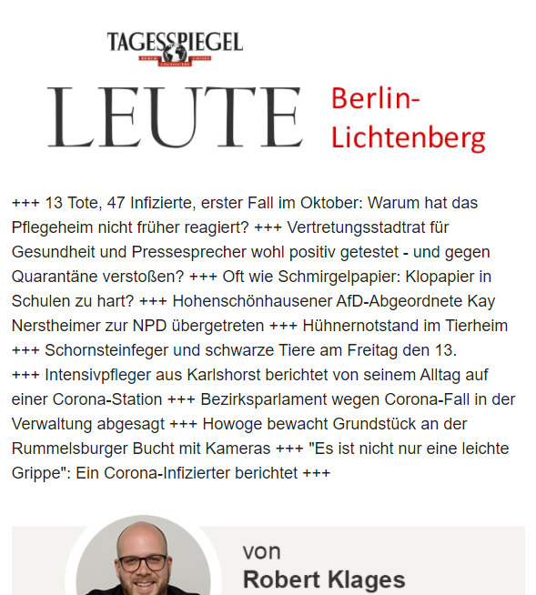 Klagesspiegel's tweet photo. Neues aus LiBe. Berlin-Lichtenberg. Da, wo 13 Personen an den Folgen einer Corona-Erkrankung in einen Pflegeheim gestorben sind und sich das Bezirksamt in Quarantäne befindet. 

Wie konnte es dazu kommen? 

Hier das Intro: https://t.co/tbnXw5SwgV https://t.co/wYi3Sa8DAZ