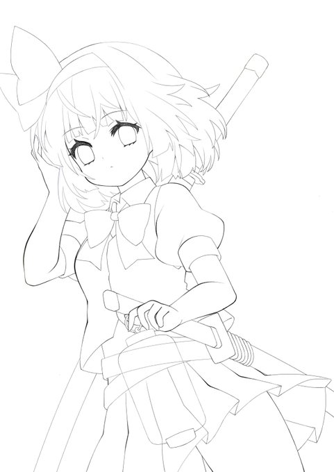 #皆さん線画と塗った後を見せてください 
背景全く描いてない 