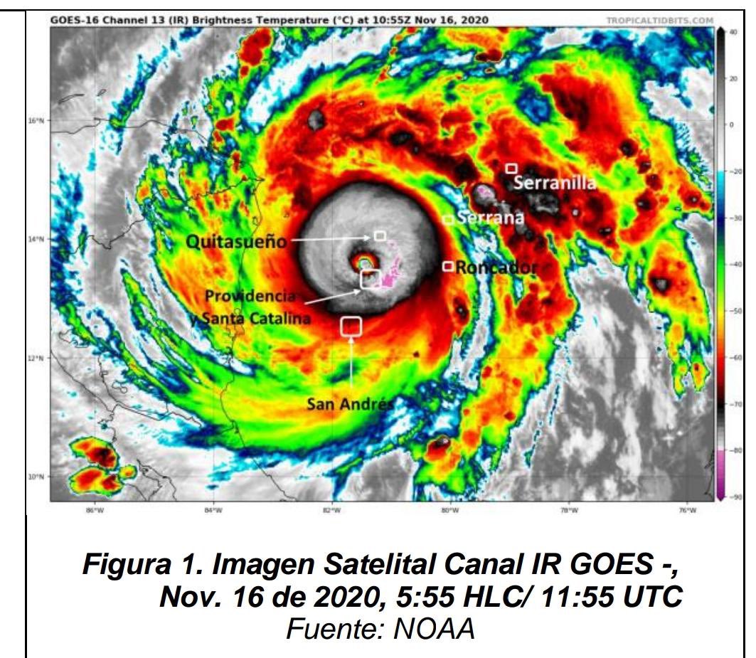 Dimarcolombia's tweet photo. #AvisoDimar
@Dimarcolombia como responsable del Servicio Meteorológico Marino Nacional, adscrito al #CIOH #Caribe, informa condiciones océano - atmosféricas actuales.

Huracán #Iota aumenta a categoría 4 de acuerdo a la escala Saffir-Simpson, presentando vientos de 225 km/h). https://t.co/CqgBNiEPPm
