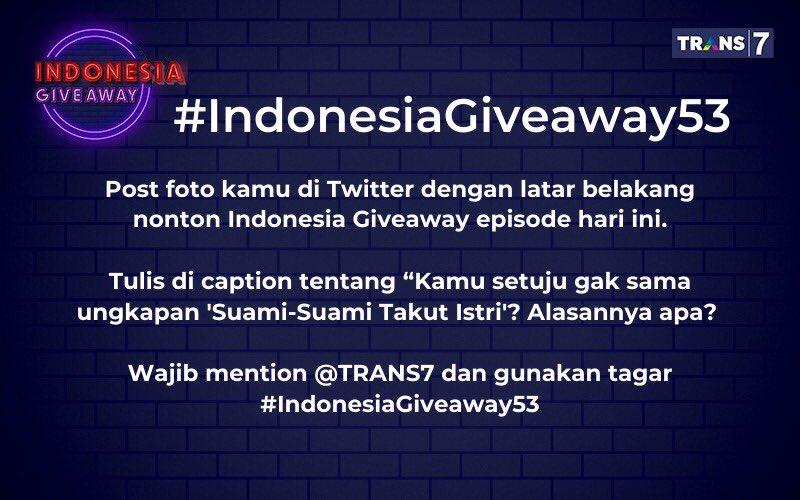 TRANS7's tweet photo. Masing-masing pemenang akan mendapatkan 500 ribu Rupiah, ayoo ramaikan! 
#IndonesiaGiveaway53 https://t.co/Pajoixf2Ys
