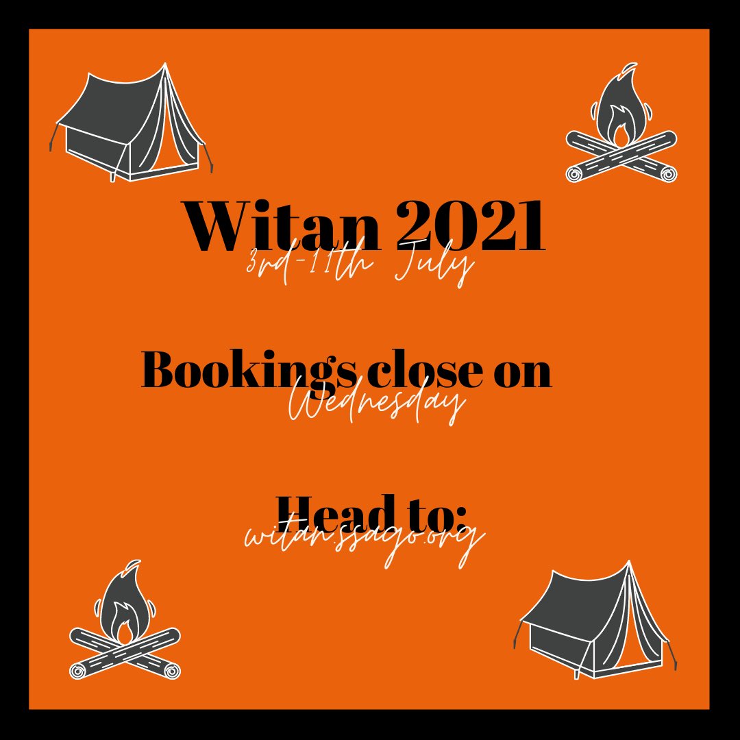 Bookings for Witan close on Wednesday!
We would love more of you to join us!
Book here: witan.ssago.org 🖤🧡