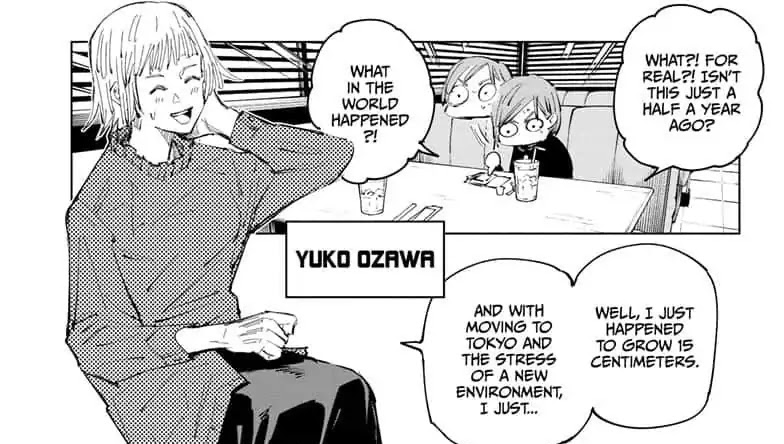 On Ch64, a beautiful girl named Yuko Okumura has a crush on Yuji since Junior High. She met Nobara and Megumi in Tokyo and asked for their help to meet him again. **I ain't gonna explain the whole chapter so y'all could enjoy the comedy of it haha