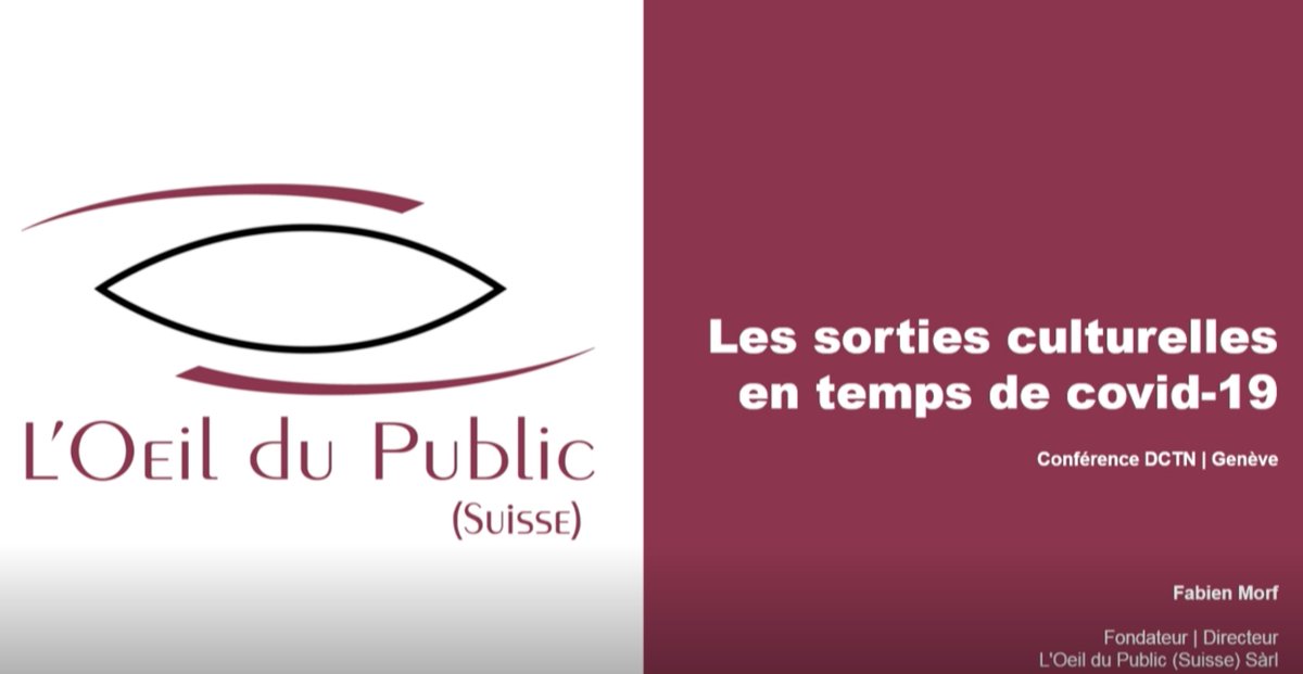 loeildupublic's tweet photo. Jeudi dernier, L'Oeil du Public (Suisse) a pu participer à la conférence COVID &amp; Culture: Les arts vivants. 
Le sujet : les impacts du Covid-19 sur les sorties culturelles en Suisse.
Retrouvez la partie de L'Oeil du Public de 1:19:34 jusqu’à 1:44:30
lien: https://t.co/Rl7BwfSaxE https://t.co/YIOxdPn6Ub