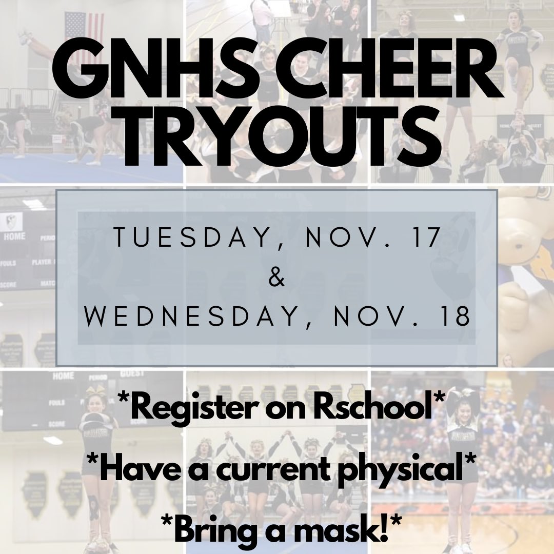 KnightsCheer1's tweet photo. ‼️ Tryouts are Tuesday, November 17th and Wednesday, November 18th‼️ Make sure you have done the following:
⭐️ Registered in Rschool
⭐️ Current physical
⭐️ Bring a mask!
#KnightNation #LetsGoNorth #uKnighted #KnightPride #KnightsCheerFam #WinterTryouts #CompSeason https://t.co/zkdfvK6Mh8