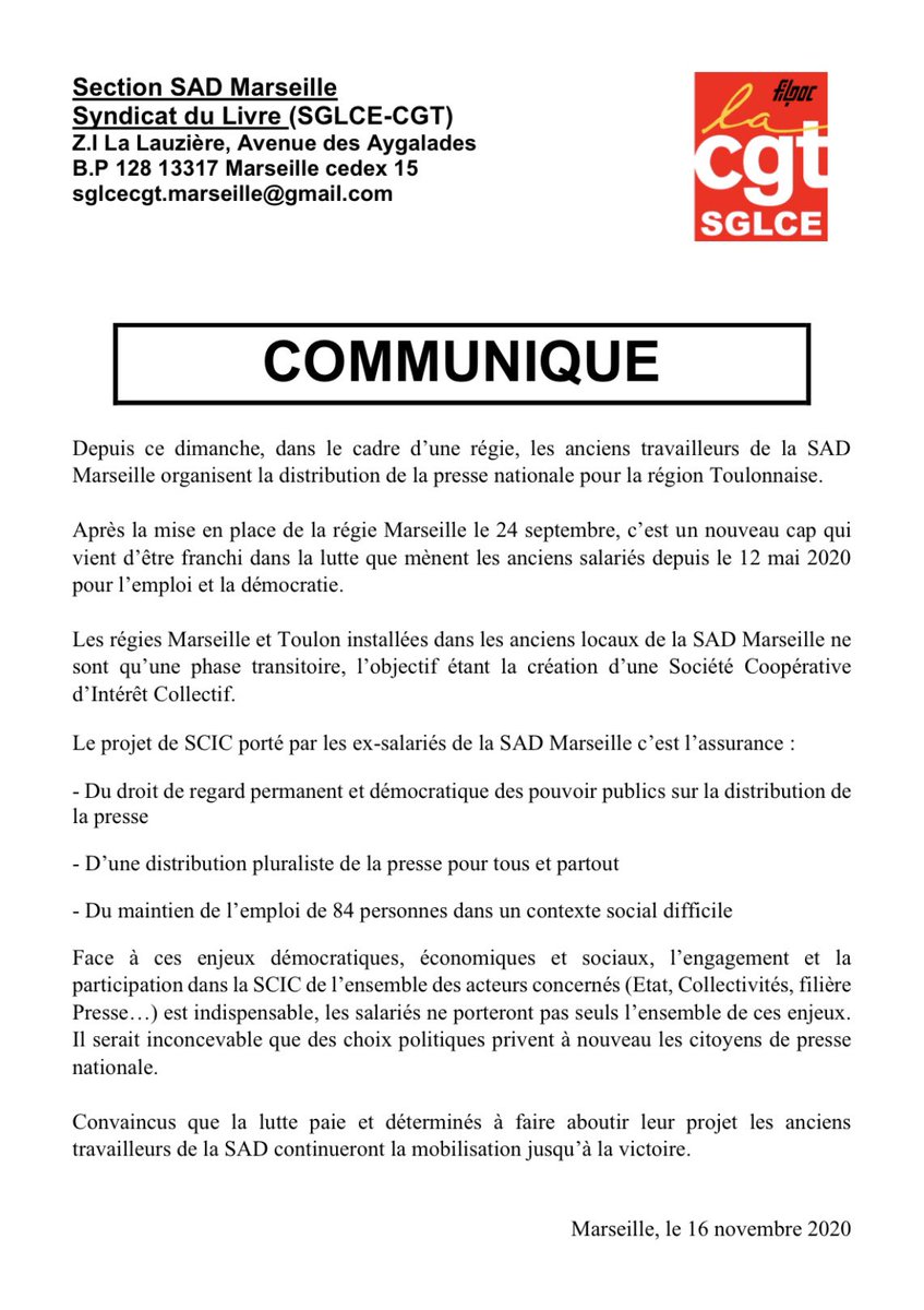 Une nouvelle étape de franchis avec l’arrivée de la régie de Toulon 
✊✊✊ <a href="/Prefet13/">Préfet de la région Provence-Alpes-Côte d'Azur</a> <a href="/MartineVassal/">Martine Vassal</a> <a href="/RenaudMuselier/">Renaud Muselier</a> <a href="/marseille/">Ville de Marseille</a> <a href="/VilleDeToulon/">Ville de Toulon</a> <a href="/R_Bachelot/">Roselyne Bachelot</a> <a href="/MicheleRubirola/">Michèle Rubirola</a>