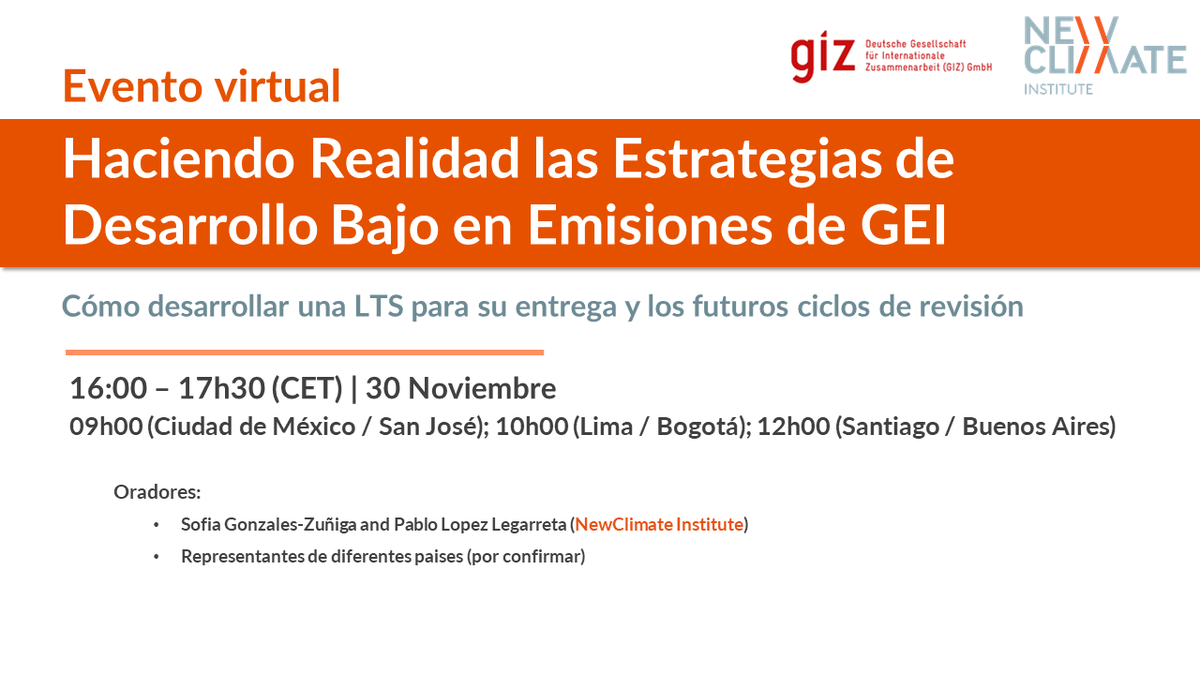 newclimateinst's tweet photo. Aparta la fecha!🗓️ El 30 de noviembre a las 9am/10am/12pm (Ciudad de México/Lima/Buenos Aires) impartiremos un webinar acerca del desarrollo de estrategias de desarrollo bajo en emisiones de #GEI. Más detalles próximamente. Regístrate aquí: https://t.co/IJ0EGidKMH

#ClimateAction https://t.co/X10MB60TLh
