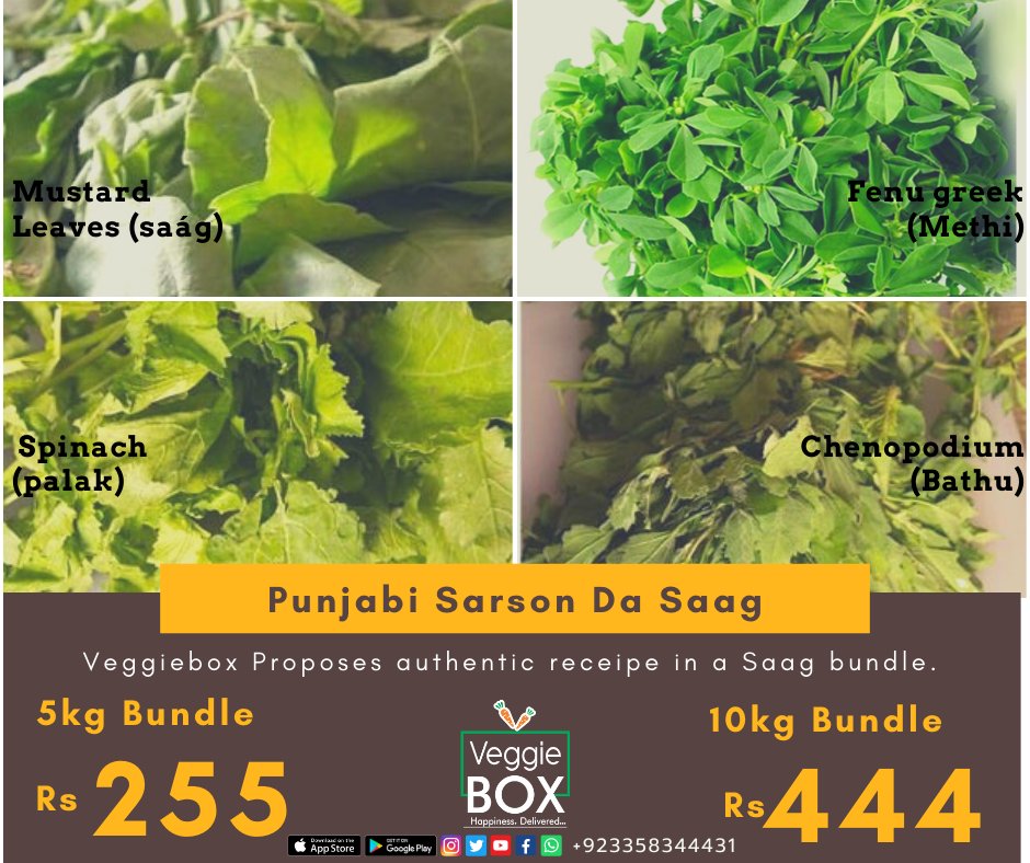 Veggiebox4's tweet photo. There is only limited time during the year when Saág (mustard leaves) come to harvest and at the same time Bathua Leaves (chenopodium), Spinach (palak) and Fenugreek (methi) collide in their harvest season. This Is the time when Punjabi's celebrate Saág recipes. https://t.co/ull0kg1LjO