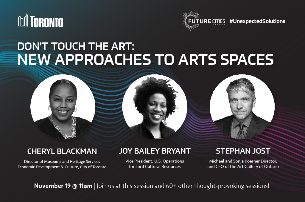 agotoronto's tweet photo. We’re thrilled to partner with @FutureCitiesCA &amp; @EvergreenCanada for #UnexpectedSolutions. Join Stephan Jost on Nov. 19 for a fantastic session called Don’t Touch the Art: New Approaches to Arts Spaces. Find out more &amp; register: https://t.co/uxTY3ic47H https://t.co/9wbrSzc1CE