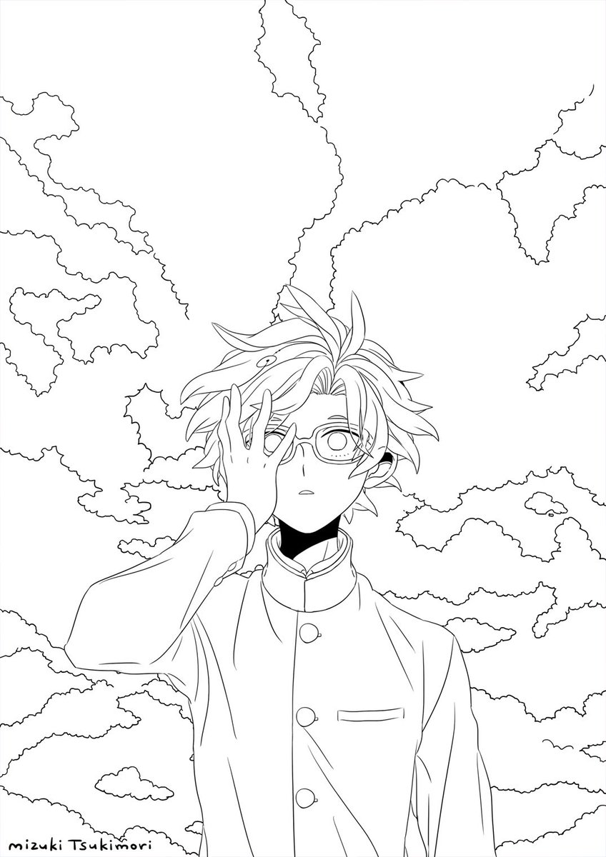 空と眼鏡男子の
 #皆さん線画と塗った後を見せてください 