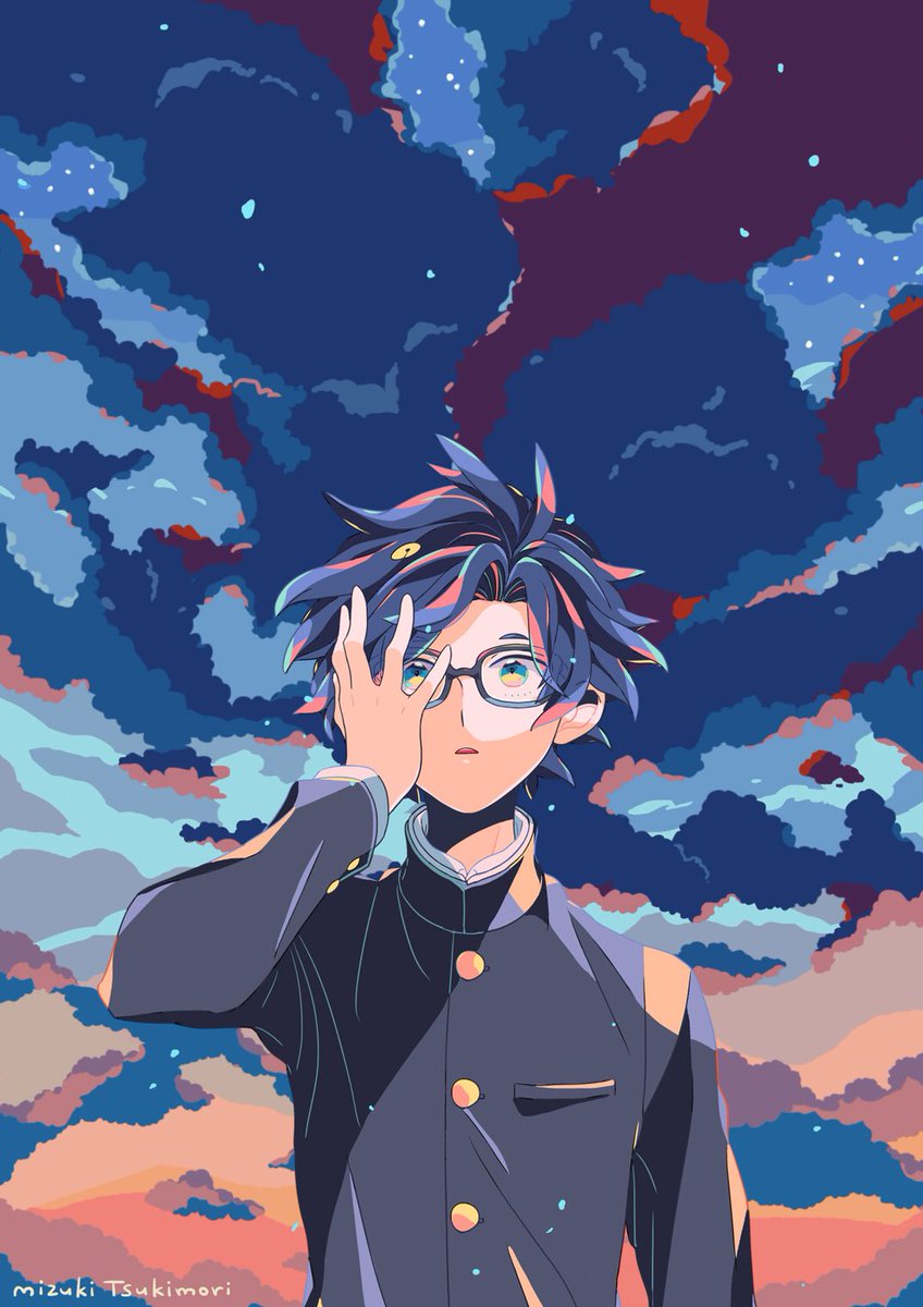 空と眼鏡男子の
 #皆さん線画と塗った後を見せてください 