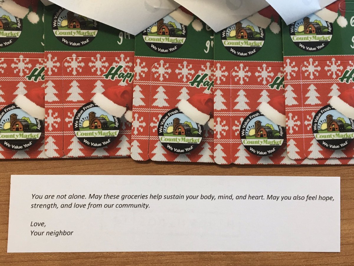 MonticelloCUSD's tweet photo. This is Monticello - $3000 anonymous family donation of $100 County Market gift cards for families struggling due to COVID and other issues - its time to do something positive for a neighbor or a friend! #COVIDstinks https://t.co/7T0X932DEn