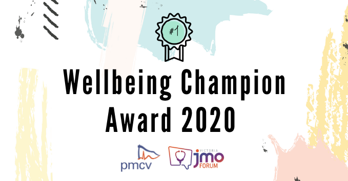 We are proud to present the Wellbeing Champion Award 2020. Nominations are being sought for #JMOs who have made significant contributions to the wellbeing of their colleagues. Share &amp; nominate via this survey surveymonkey.com/r/FXNZTC8. Find out more pmcv.com.au/jmo-forum