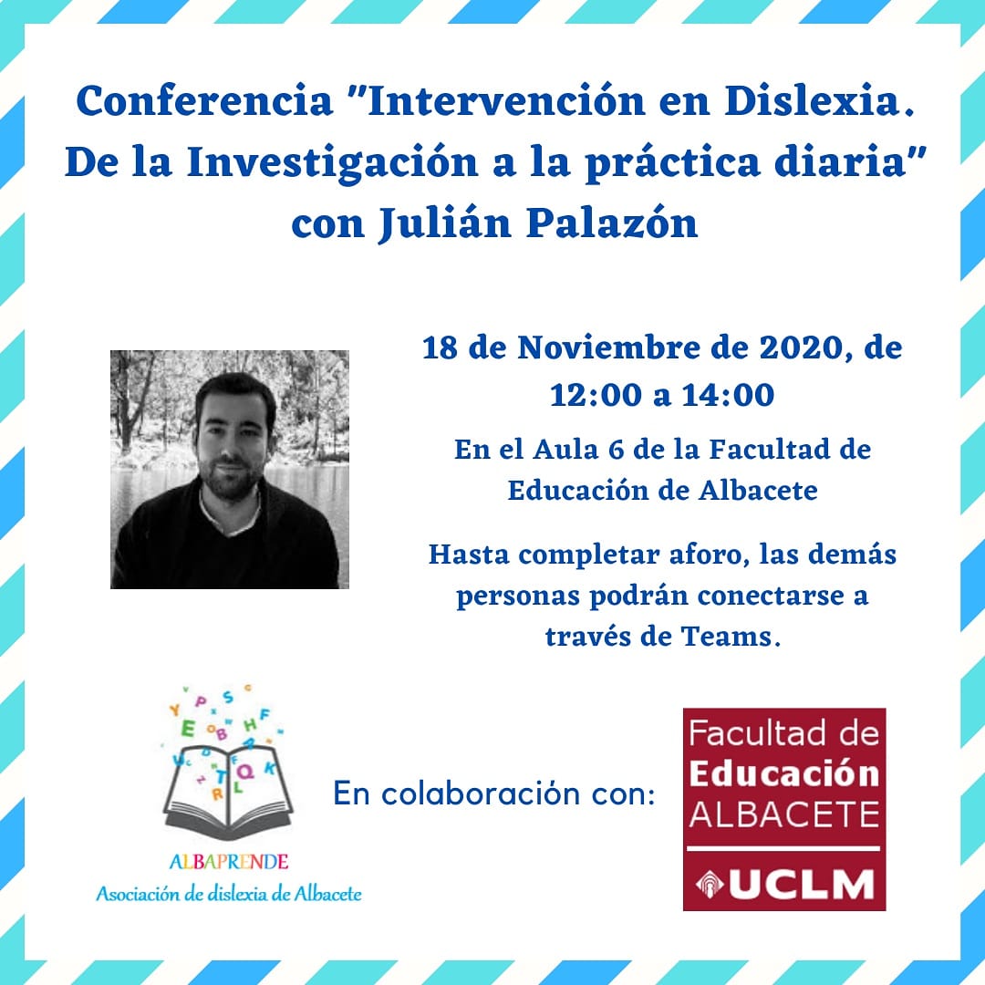 Hemos tenido el placer de colaborar con la Facultad de Educación de Albacete, en la realización de una Conferencia de la mano de Julián Palazón.

m.facebook.com/Albaprende/pho…

➡️ albaprende.org

#Albaprende #Dislexia #Educación #Formación #Intervención #UCLM #Albacete