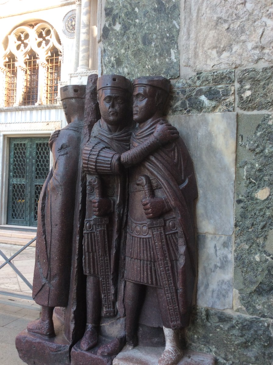 The porphyry statue group of the four Tetrarchs from the corner of the façade of St Mark's basilica in Venice #MuseumsUnlocked  #PublicSculpture