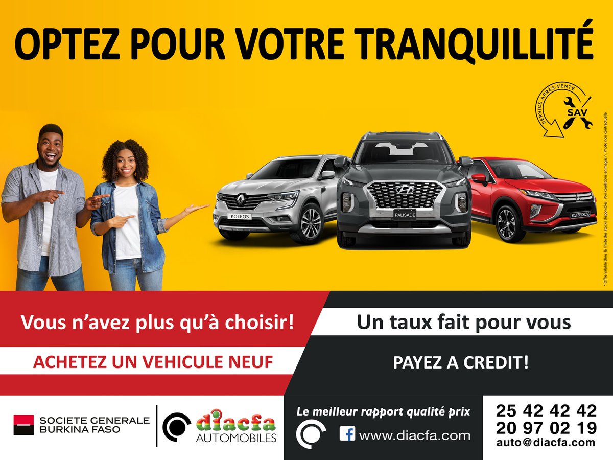 DiacfaBF's tweet photo. Diacfa vous fait découvrir sa large gamme de véhicules neufs en partenariat avec la SGBF bénéficiez d'une offre exceptionnelle. Showroom à la Zad en face de l'échangeur de Ouaga 2000.
⏰ Lundi au vendredi de 7h30-12h et de 15h-18h Le samedi de 9h30-12h
#Diacfa
#Diacfaautomobiles https://t.co/wEMRDPiBTz