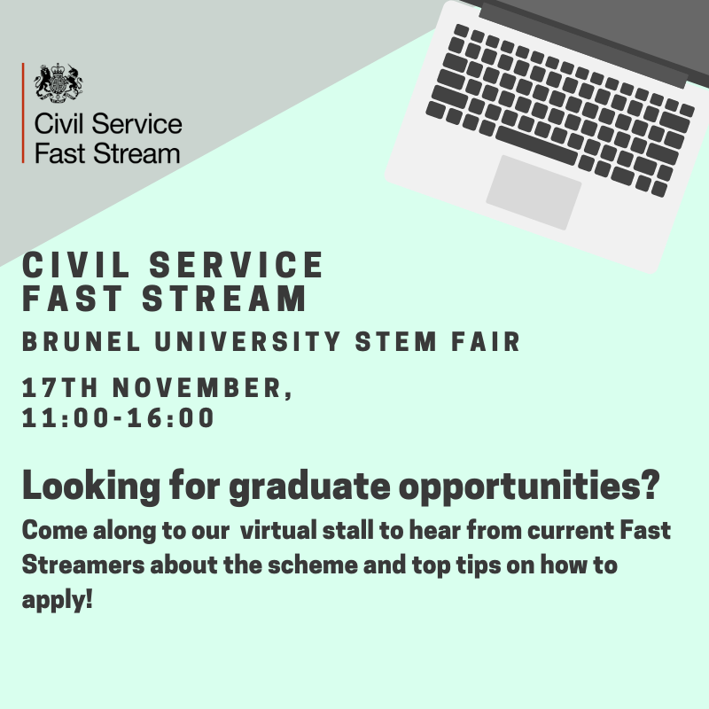 fs_brunel's tweet photo. There's still time to sign up for Brunel's STEM fair! Come along to hear from current Fast Streamers about the opportunities available to STEM graduates within the Civil Service and how to ace the application process!

🗓️17th November
📍 Careers Fair App

 @Brunel_STEM @BrunelPDC https://t.co/S3hphus51Q