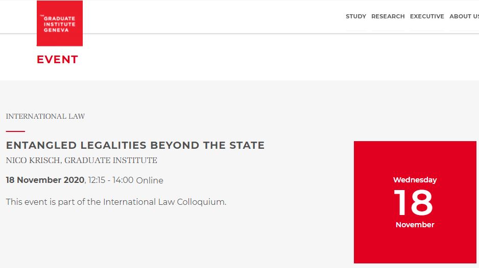 NicoKrisch's tweet photo. On Wednesday I'll present a paper on "Entangled Legalities Beyond the State" in our Int'l Law Colloquium @IHEID_Law. The paper comes out of our #InterfaceLaw project, part of the #OSAIC research group. Please feel free to join!
https://t.co/H9fgfWEDqY https://t.co/OUL83zig9b