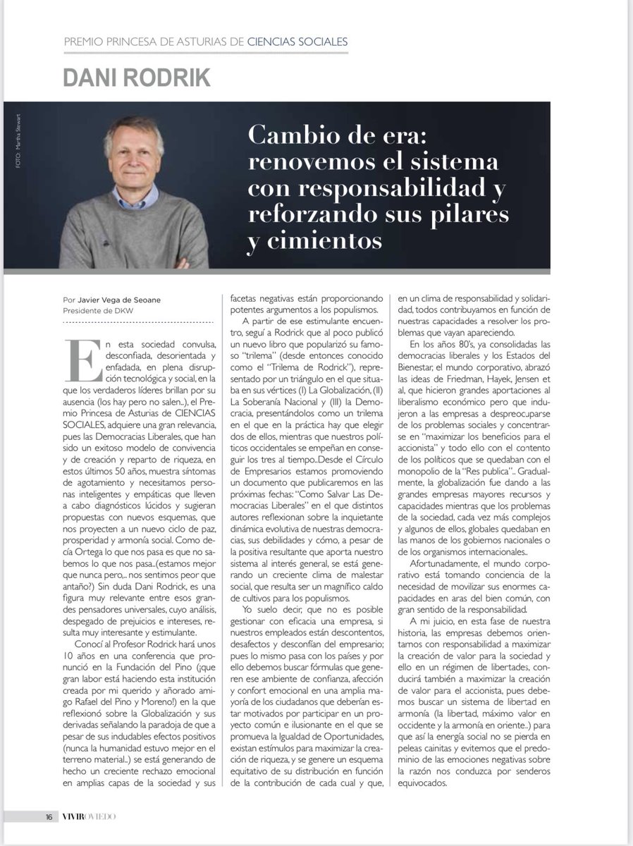 Aquí os dejo un artículo que he publicado en la revista Vivir Asturias con motivo de la celebración de los Premios Princesa de Asturias...