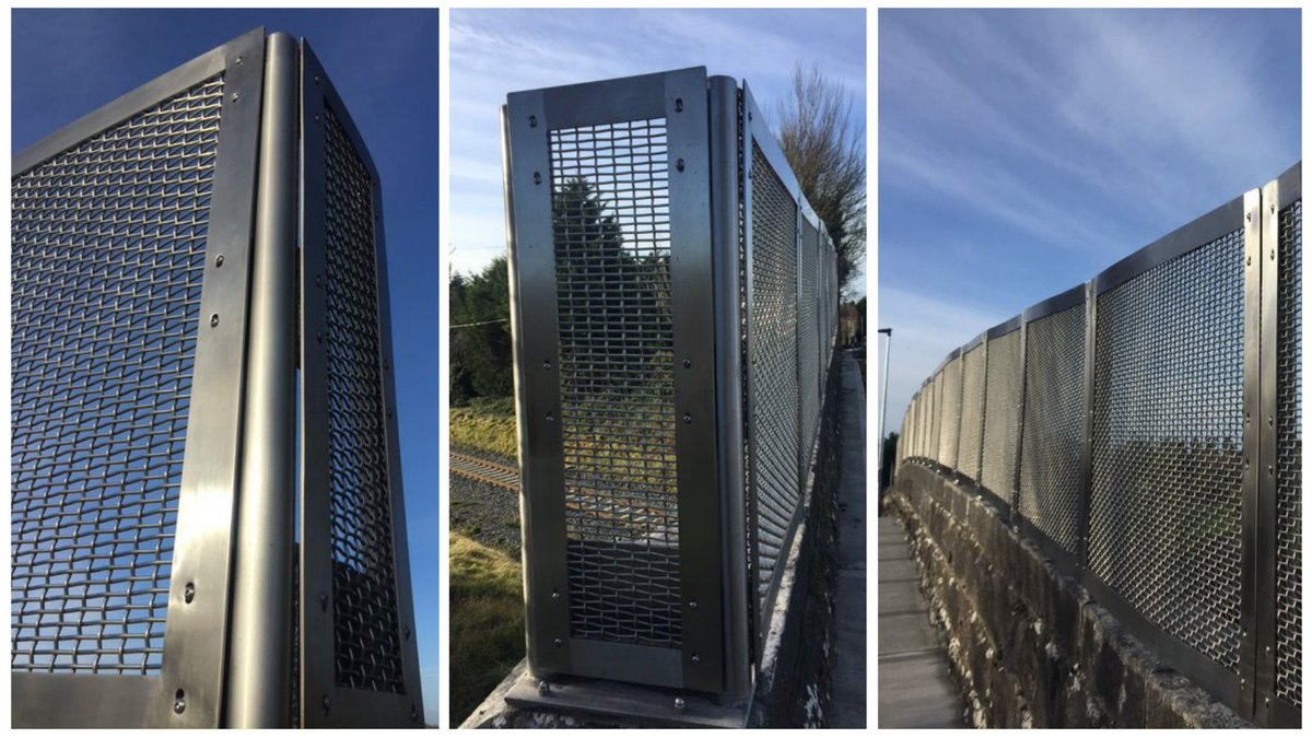 Graepels's tweet photo. Another woven wire job completed by Graepels installed at Kildangan bridge by Mackey installation using 4mm stainless steel 30mm x10mm plain slotted mesh.
#wovenwiremesh #stainlesssteel #engineeredmetal #metalmanufacturing #steelfabrication https://t.co/LrtXPEVA6q