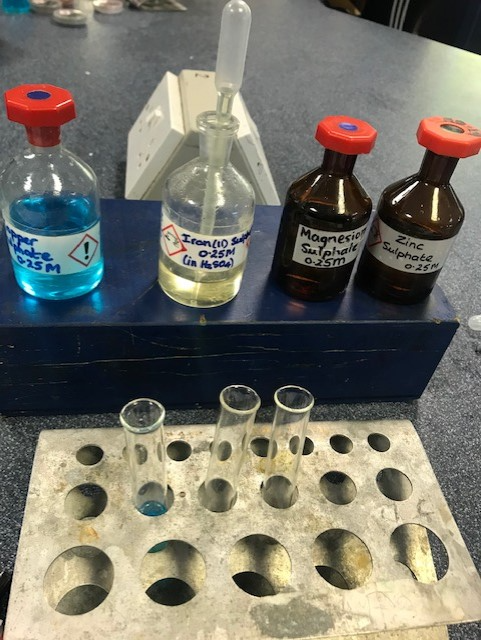CongletonHS's tweet photo. Last week, Mrs Figiel's Y9 @CHSSciences group learned about 'Displacement Reaction'- which metals are reactive enough to displace another metal from its compound. If you want to know the results, you'll need to read the next issue of the CHS Newsletter! #AchievingSuccessTogether https://t.co/7aDUFiNQAf