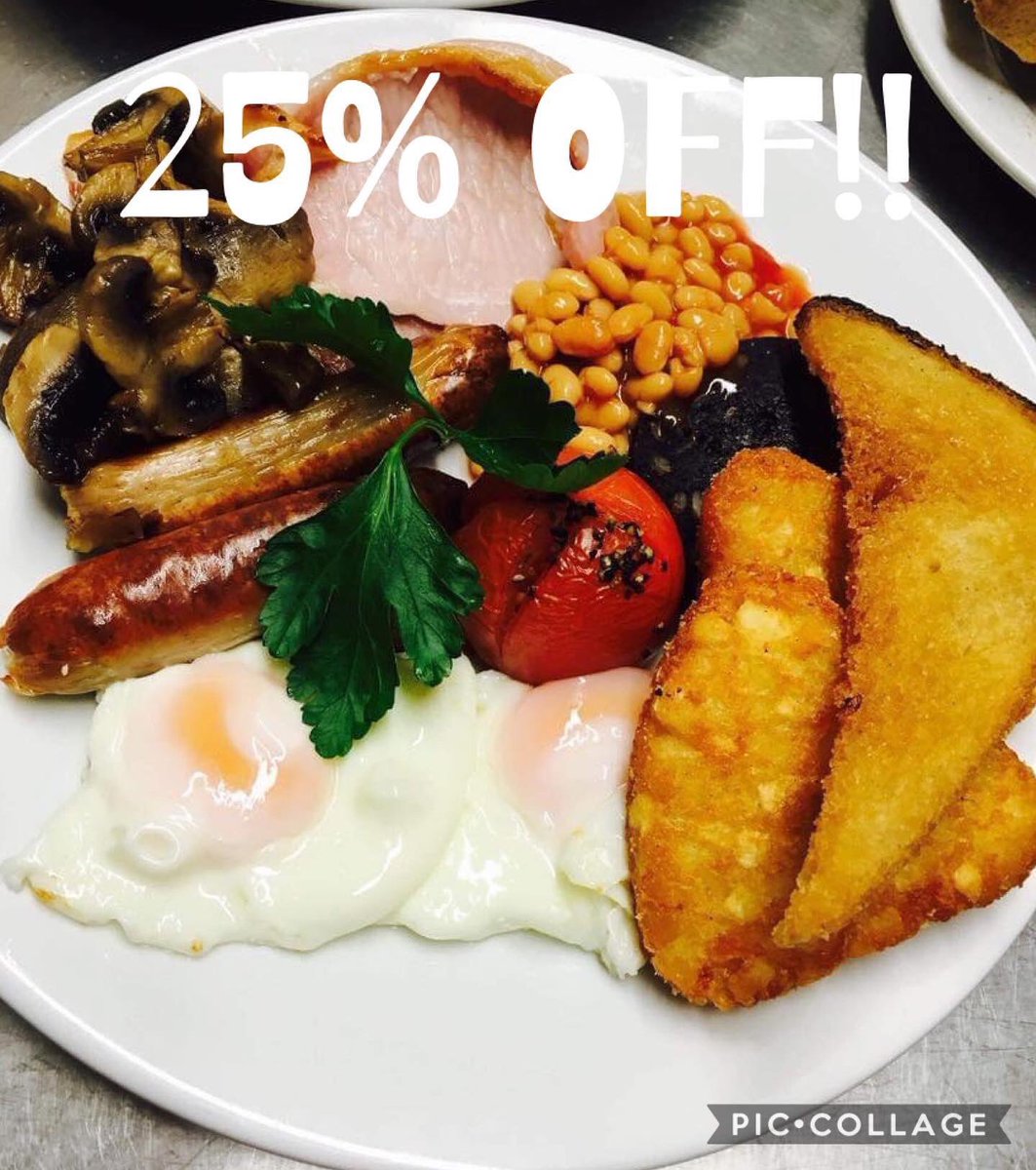 cofiwch 25% oddi ar brecwast chi ganol y wythos.

Remember 25% off your breakfast during the week.