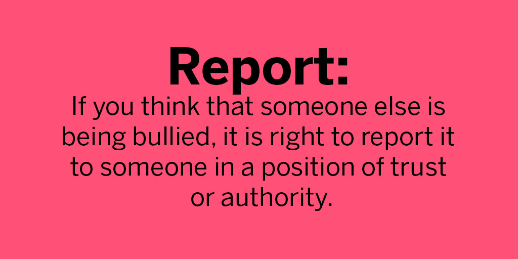 If you are being bullied or you think someone else is being bullied, please report it. You should not get in trouble for this, it is a very brave thing to do.  #AntiBullyingWeek   6/8