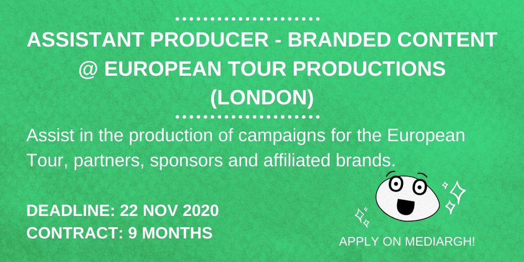 Assistant Producer - Branded Content
@ European Tour Productions
(London)

Apply here: bit.ly/2IDOhY7

#mediajobs #Tvjobs #sportsmediajobs #filmjobs #europeantour