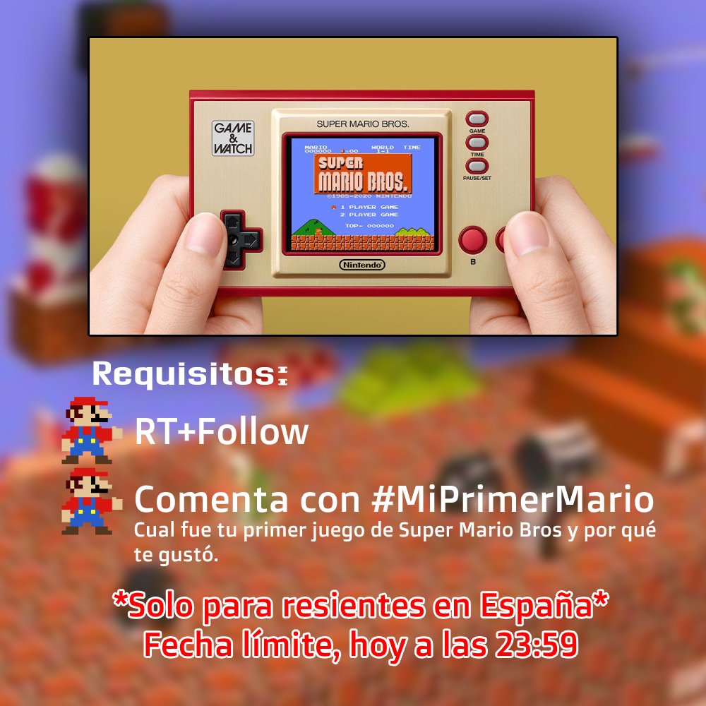 Tenemos #sorteo de una Game&amp;Watch Super Mario Bros. edition!

Los requisitos son sencillos:
👉 RT a este Tweet
👉 Follow @steyb_
👉 Comenta con el hashtag  #MiPrimerMario cual fue tu primer juego de Super Mario Bros y por qué te gustó

❗️Solo para España, acaba hoy a las 23:59❗️