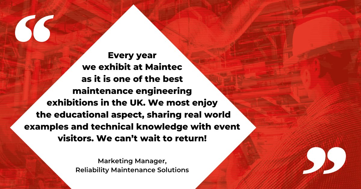 We’re proud to receive feedback such as this. We look forward to welcoming many repeat exhibitors for our April 2021 event. Join them, book your stand today >> maintec.co.uk/book-a-stand

#maintec2021