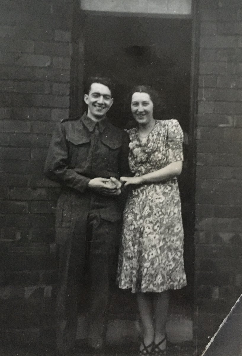 3) Lydia Clyde & Jim Groark's wedding April 1940. Jim had been conscripted in January & joined the Royal Engineers. They were married on Jim's first home leave. The first photo was cropped to remove Jim's sour-faced mother who was against the marriage  (p24  #AboveUsTheStars)
