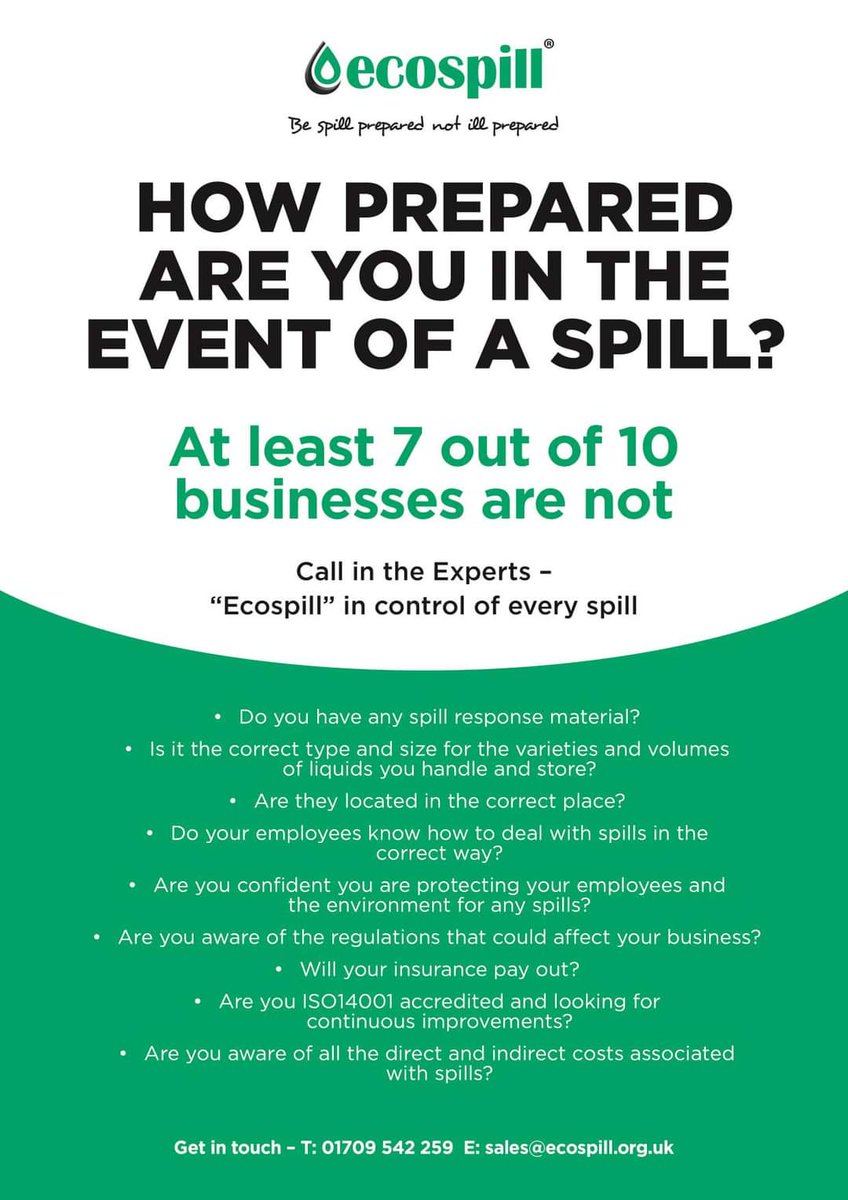 We can help you to prepare for any kind of spill through a site survey and training sessions, which can both be done virtually if your site isn't currently open to visitors.

Download our flyer to find out more ⬇️

ecospill.org.uk/media