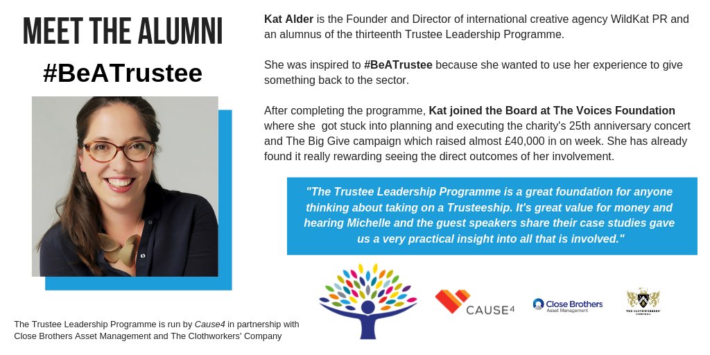 TrusteeLeaders's tweet photo. "The #TrusteeLeadershipProgramme is a great foundation for anyone thinking about taking on a Trusteeship."
Sign up for the same training this Autumn/Winter that helped Kat reach her goal of giving back:
https://t.co/H2SzRvOnwW
#BeATrustee #TrusteeLeadershipProgramme https://t.co/MuxiB2g51d