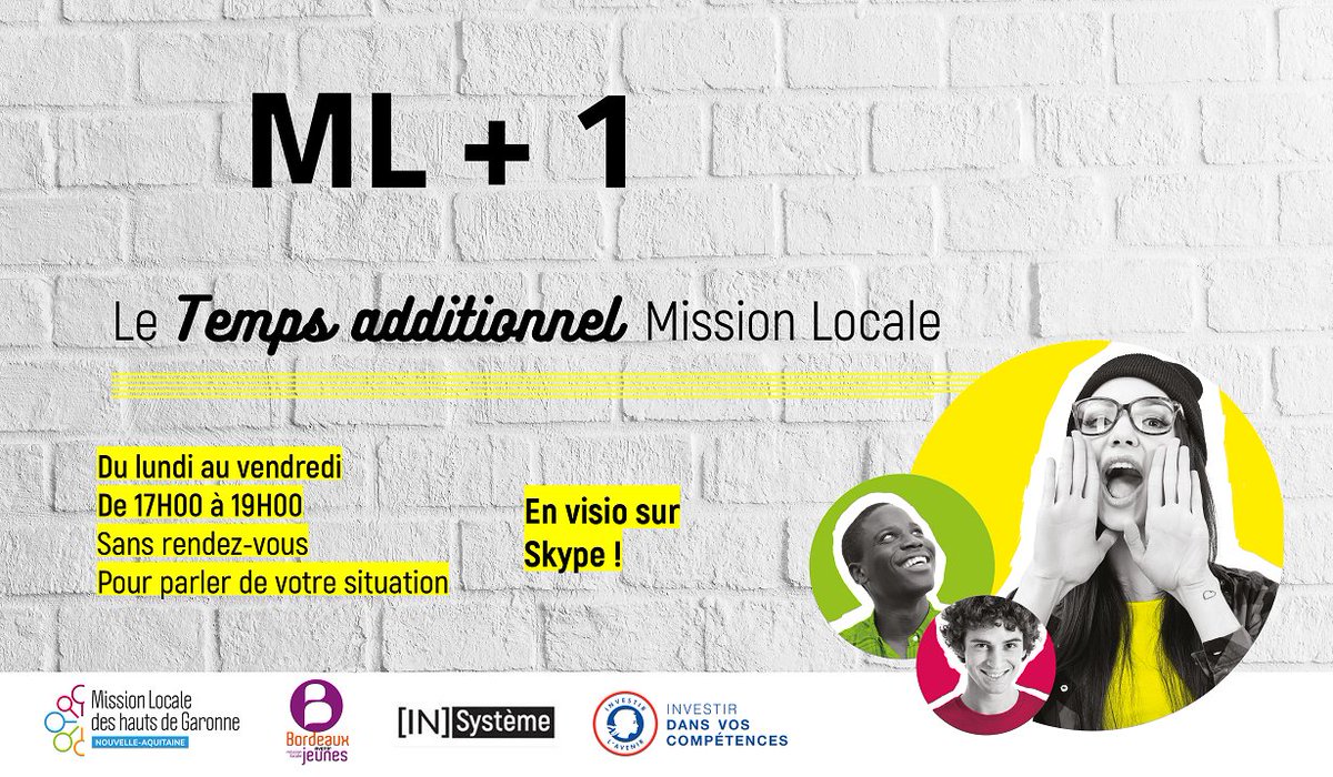 MissionlocaleHG's tweet photo. 📱 PERMANENCE NUMÉRIQUE ML+1 📱

Pendant toute la durée du #confinement, la #MissionLocale ouvre une permanence libre et sans rendez-vous sur Skype ! Communes et partenaires, n'hésitez pas à orienter des #jeunes dessus 👉 https://t.co/YQAvBhLlXC
#Cenon #Lormont https://t.co/DAYw2PW7oT